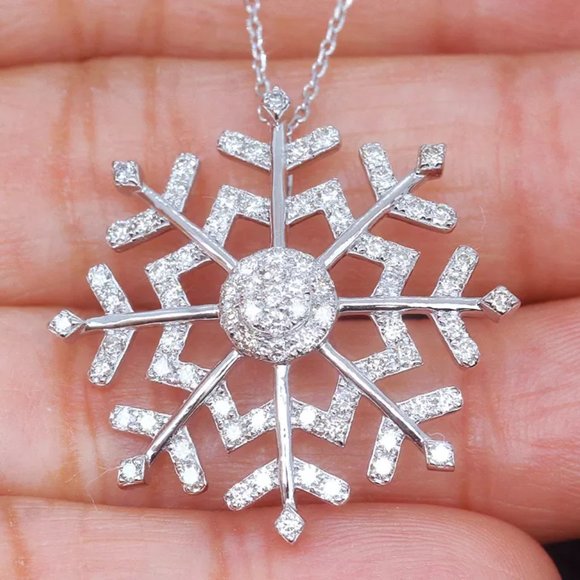 Jewelry - "925 Silver Plated CZ Snowflake Pendent Necklace, FB16FA1145